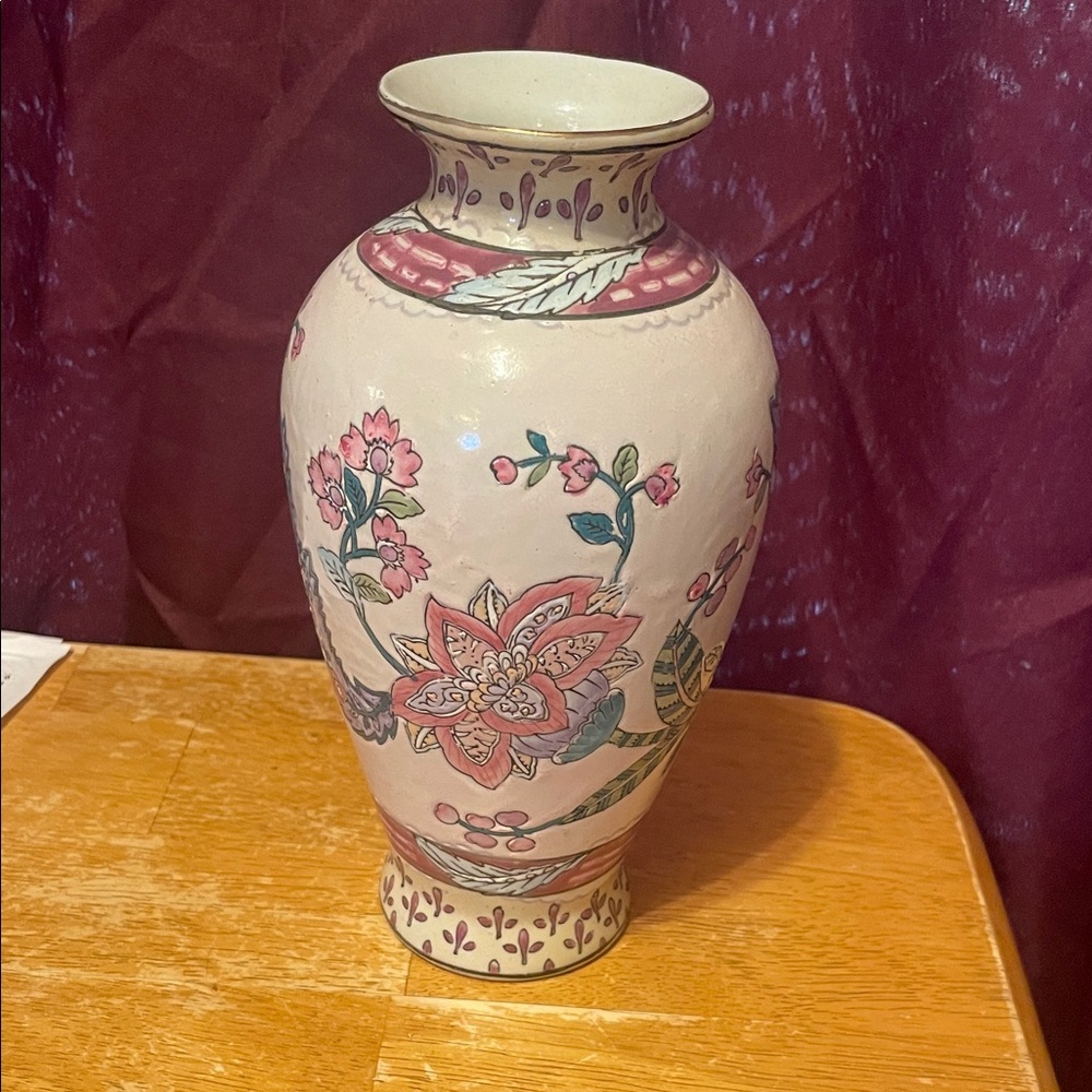 Artisan Floral Vase - Pink and Cream
